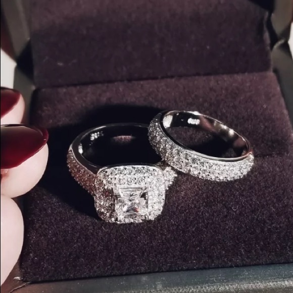 Sterling silver engagement set ring - Picture 3 of 5